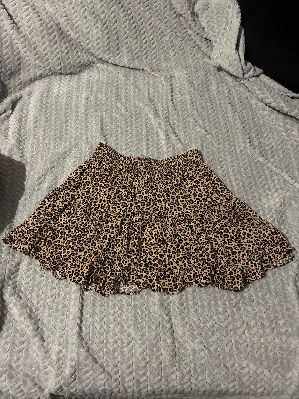American Eagle Outfitters Tan and Black Leopard Ruffle Skater Skirt